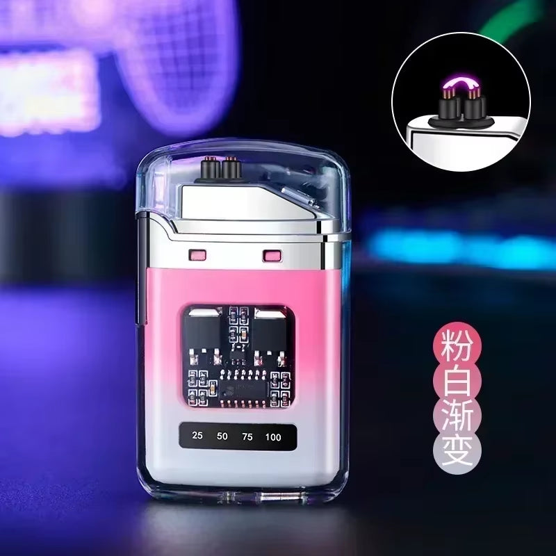 Electric Double Arc USB Rechargeable Lighter Plasma Outdoor Windproof Battery Display Type-C Smoking Accessories Men'S Gifts