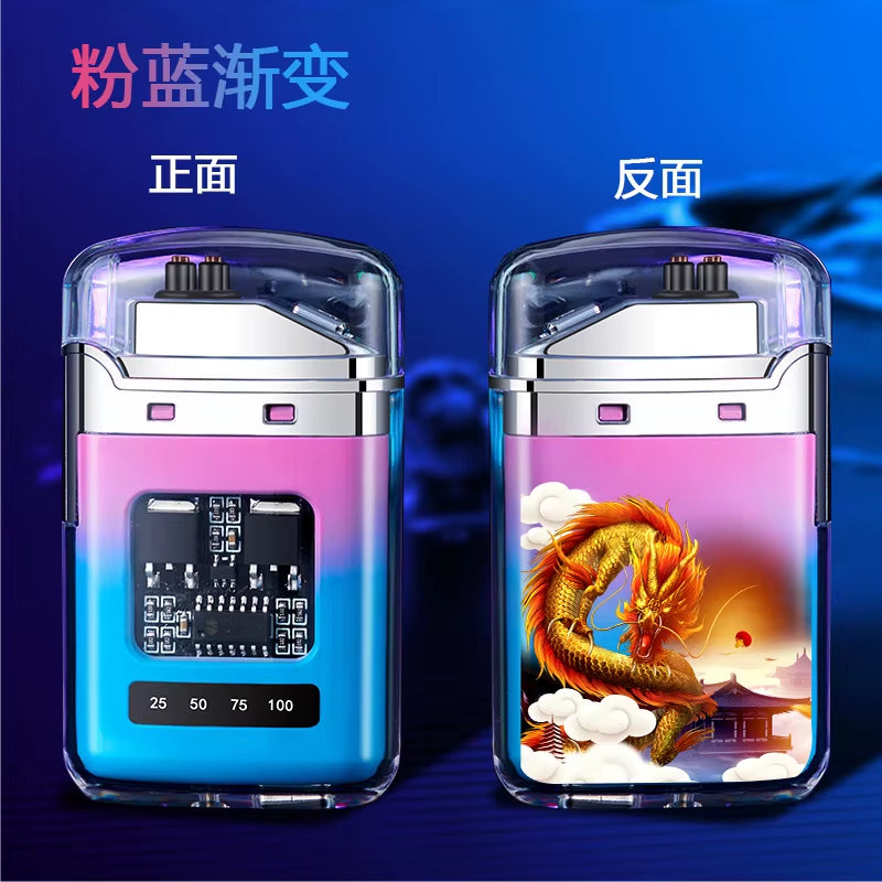 Electric Double Arc USB Rechargeable Lighter Plasma Outdoor Windproof Battery Display Type-C Smoking Accessories Men'S Gifts