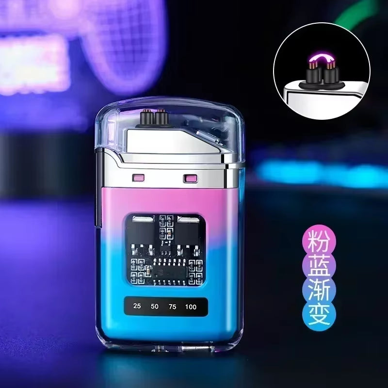 Electric Double Arc USB Rechargeable Lighter Plasma Outdoor Windproof Battery Display Type-C Smoking Accessories Men'S Gifts
