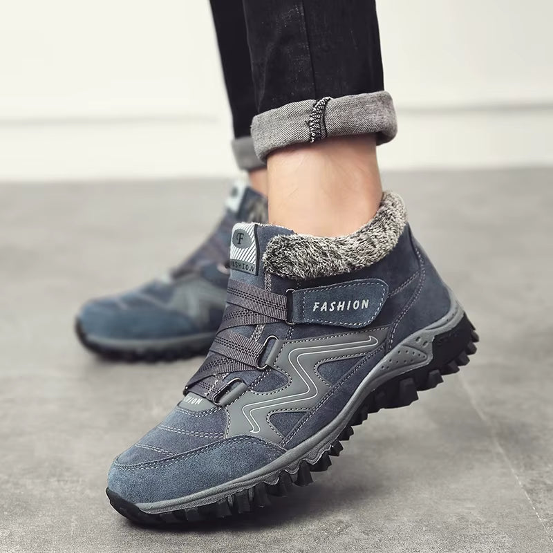 Leather Men Boots Winter with Fur 2022 Warm Snow Boots Men Winter Work Casual Shoes Sneakers High Top Rubber Ankle Boots