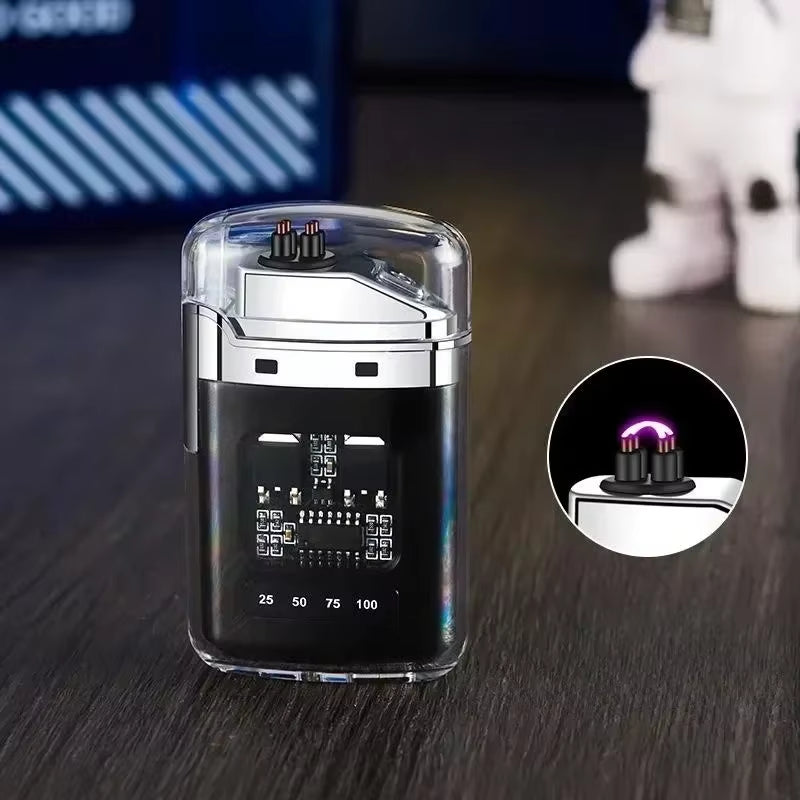 Electric Double Arc USB Rechargeable Lighter Plasma Outdoor Windproof Battery Display Type-C Smoking Accessories Men'S Gifts