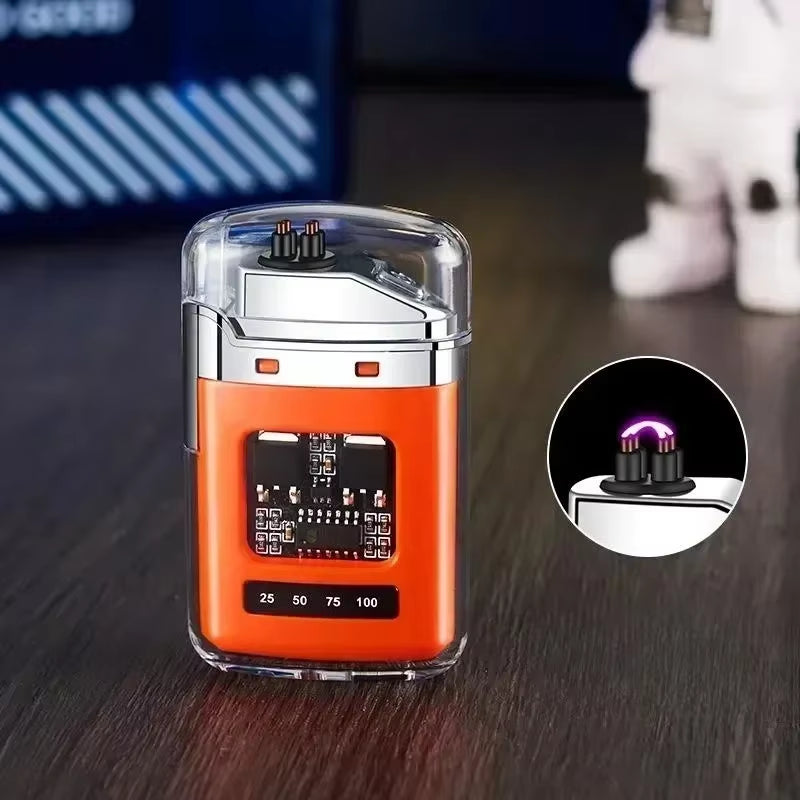 Electric Double Arc USB Rechargeable Lighter Plasma Outdoor Windproof Battery Display Type-C Smoking Accessories Men'S Gifts