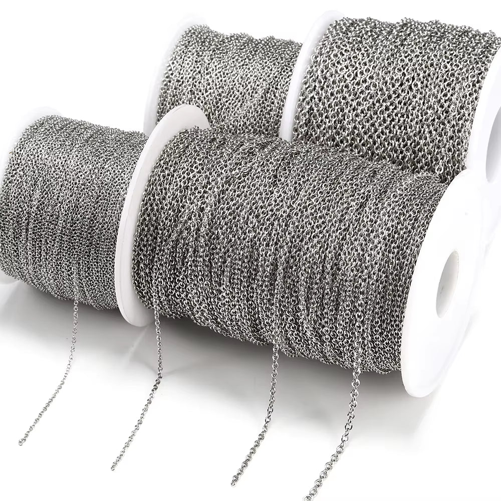 10Meters/Roll Stainless Steel O Shape Link Cable Chain round Cross Chain Bracelet Necklace DIY Jewelry Making DIY Wholesale