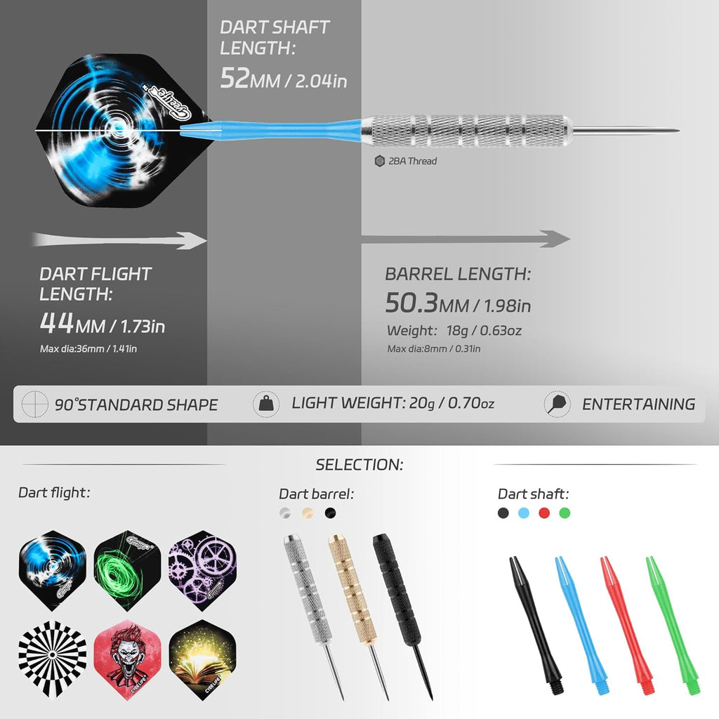 Steel Tip Darts,18Pcs Professional Metal Darts, Darts Metal Tip Set, Metal Darts for Dartboard,For Beginners and Hobbyists