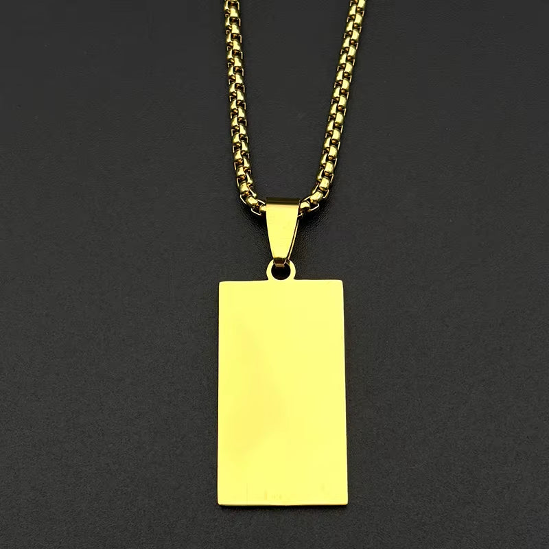 Rectangle Spanish Lord'S Prayer Bible Jesus Cross Chain Necklace for Women Men Gold Color Stainless Steel Christian Jewelry Gift