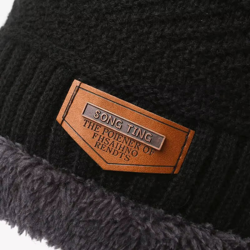Men'S Windproof Hat Outdoor Travel Leisure Winter Scarf Gloves Three-Piece Neck One plus Cashmere Warm Winter Knitted Hat