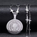 Saint Benedict Medal Stainless Steel Necklace for Women Gold Color Jesus Cross Chain Necklace Jewelry Cadenas Mujer N7913GDS02