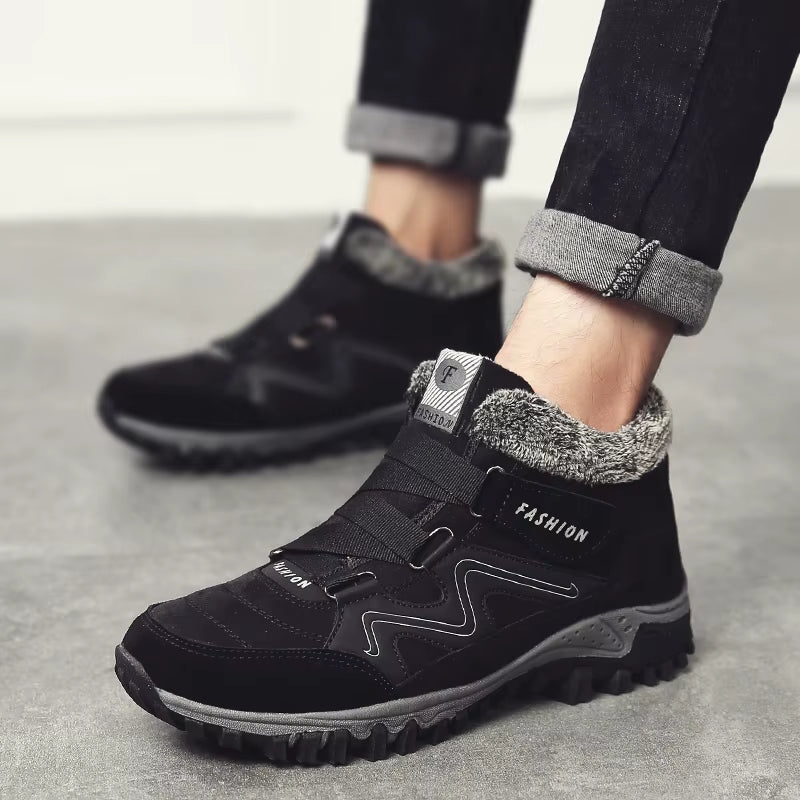 Leather Men Boots Winter with Fur 2022 Warm Snow Boots Men Winter Work Casual Shoes Sneakers High Top Rubber Ankle Boots