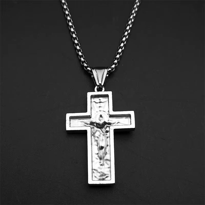 Stainless Steel Cross Jesus Pendant Necklace for Women Men Gold Color Chain Religious Crucifix Necklaces Amulet Jewelry Gift