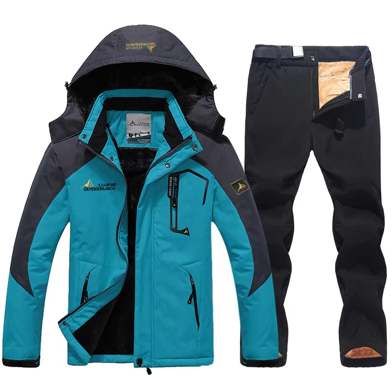 Winter Ski Suit for Men Waterproof Keep Warm Snow Fleece Jacket Pants Windproof Outdoor Mountain Snowboard Wear Set Ski Outfit